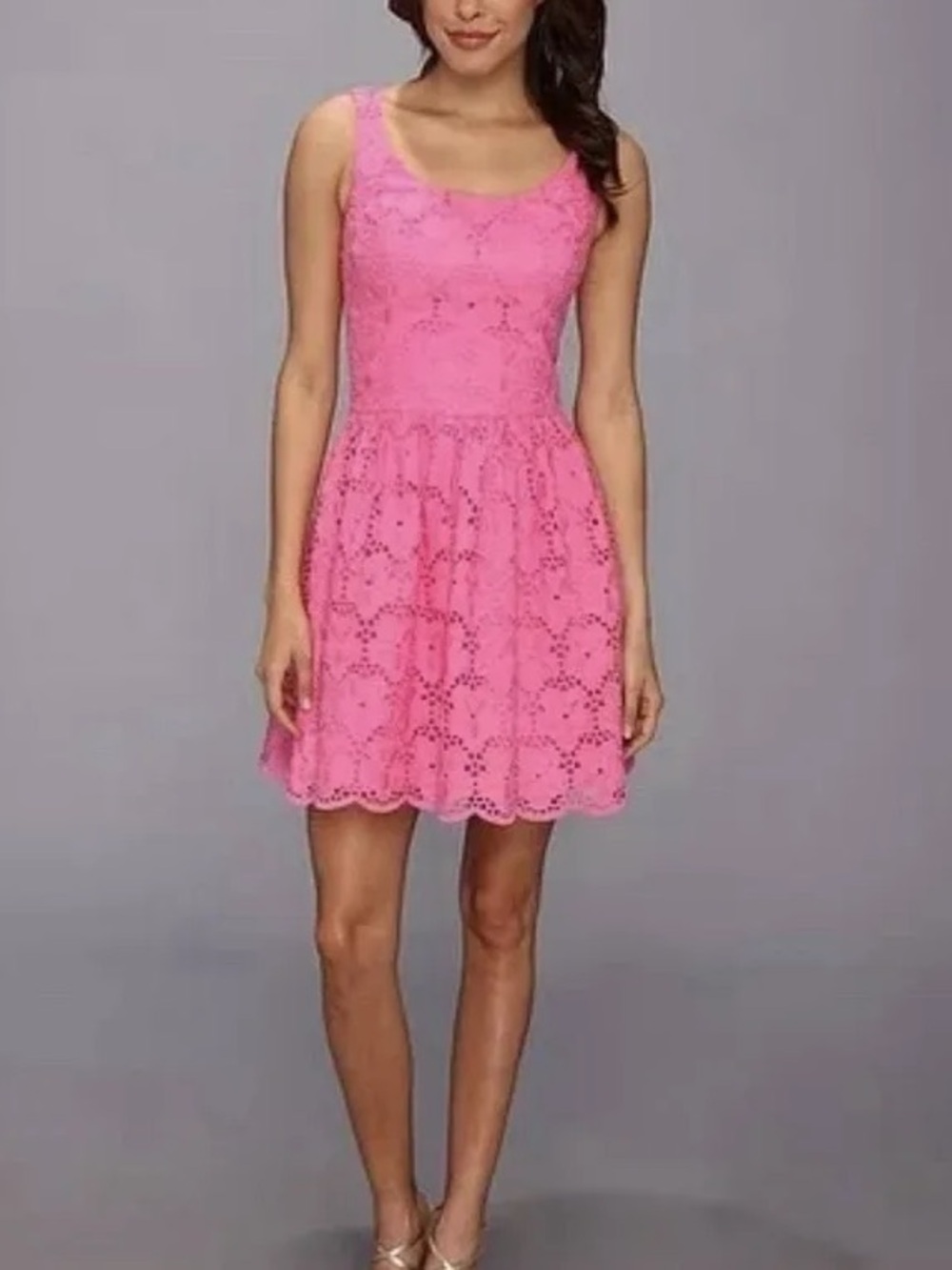 Lilly Pulitzer Pink Eyelet Lace Dress Calhoun Resort Charleston Fit Flare Size 6